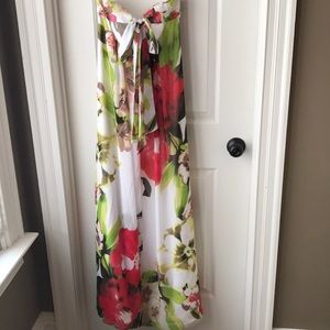 Floral, floor length prom dress. Tie back